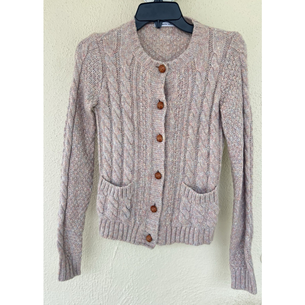 Roberto Collina Pink Cable Knit Button Cardigan Small Preppy Academia Old Money
